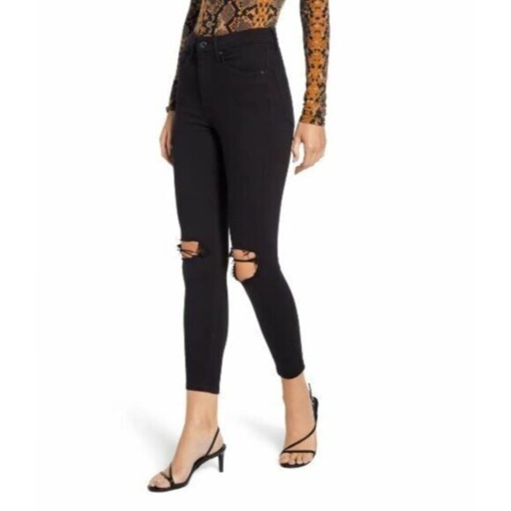 TOPSHOP Jamie Black Skinny Jeans High Rise Stretch Denim Ripped SZ 28 NEW